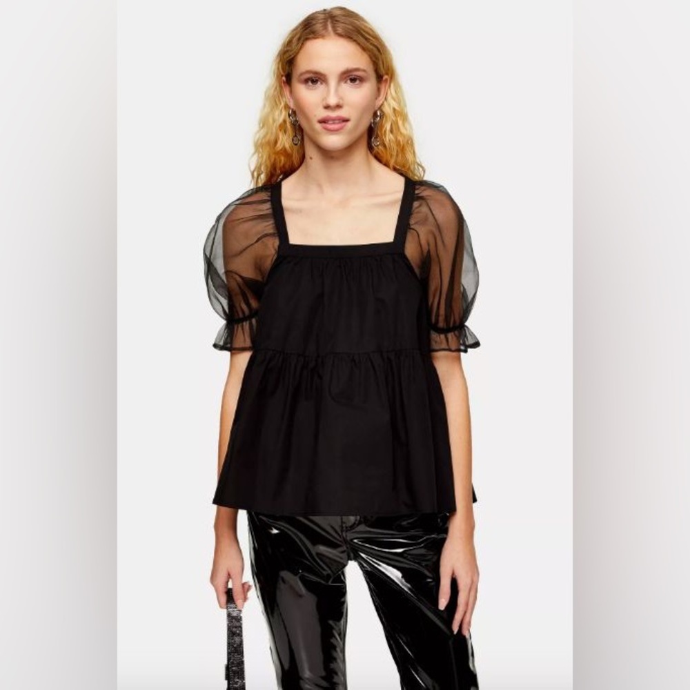 Topshop Organza Short Sleeve Peplum Blouse
